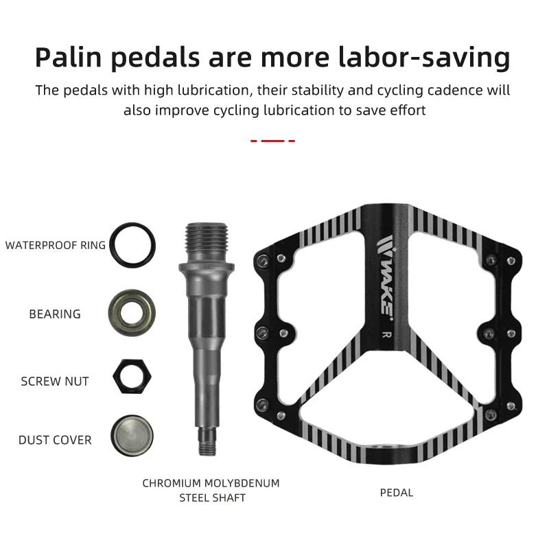 Wake Mountain Bike Pedal 3 Bearing Seal Ultralight Footboard Wide Area Bicycle Accessories Anti Slip for MTB Cycling Road Bike
