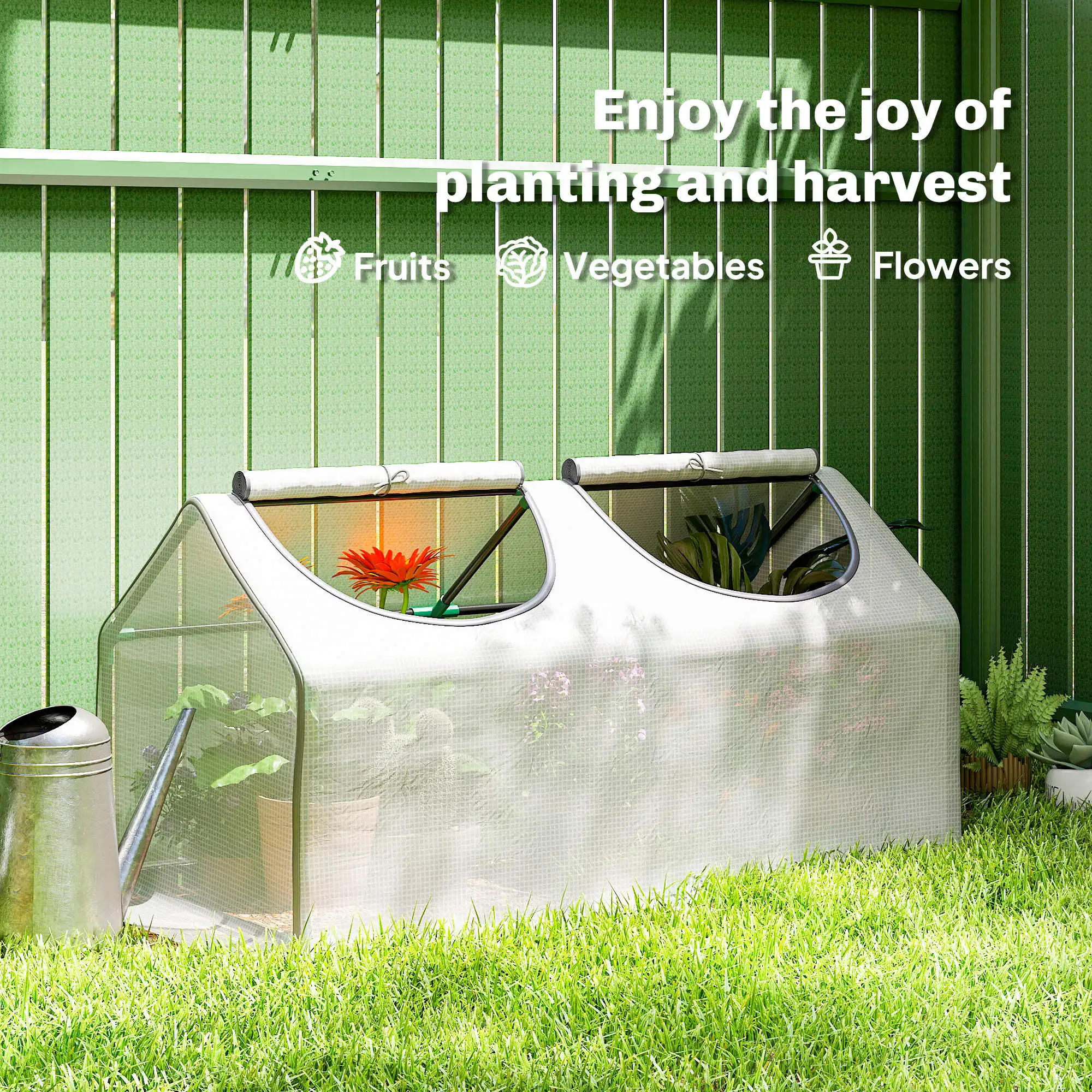 Mini Greenhouse with 2 Windows, Plant Flower Herbs Growing, Pe Cover, White