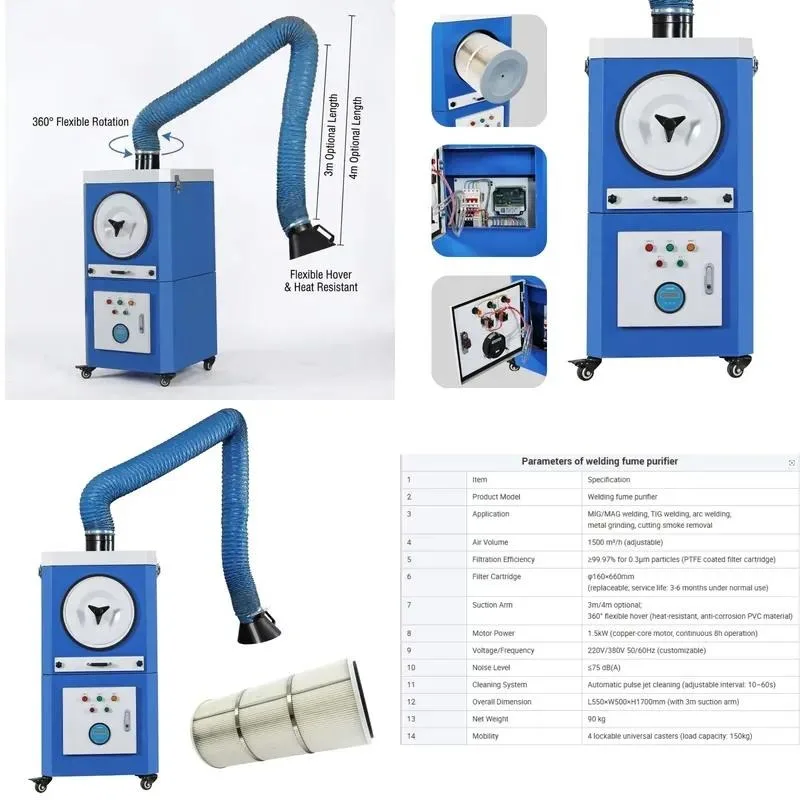 Factory Direct PTFE Filter Welding Smoke Purifier 1500m3/h Industrial Cabinet Laser Cutting Dust Removal Device