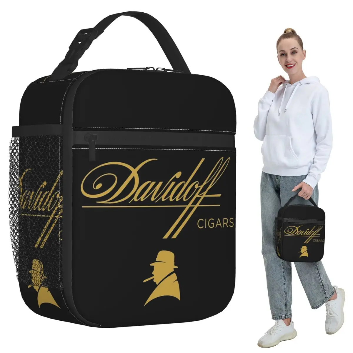 Bolsa térmica para el almuerzo Davidoff Cigars Black para mujer, caja térmica para comida, bolsa térmica para oficina, contenedor a prueba de fugas