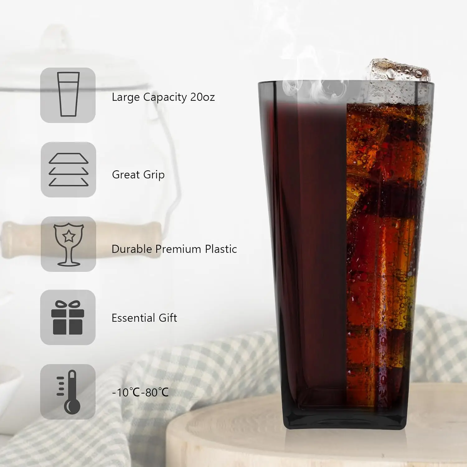 Copos de água plásticos de 20 oz, conjunto de 4 copos transparentes inquebráveis copos de vinho de suco reutilizáveis acrílicos transparentes para casa p