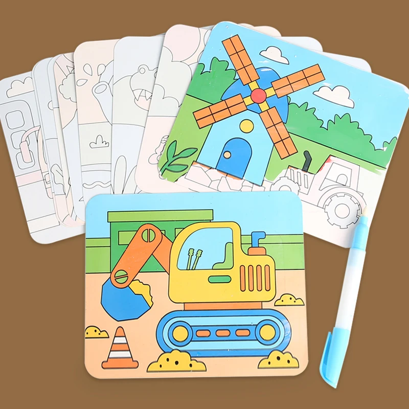 ทําด้วยมือ DIY สร้างสรรค์ภาพวาดทรายเด็กที่มีสีสันทราย Graffiti ของเล่นเพื่อการศึกษาวาดสีเกมไม้กล่อง