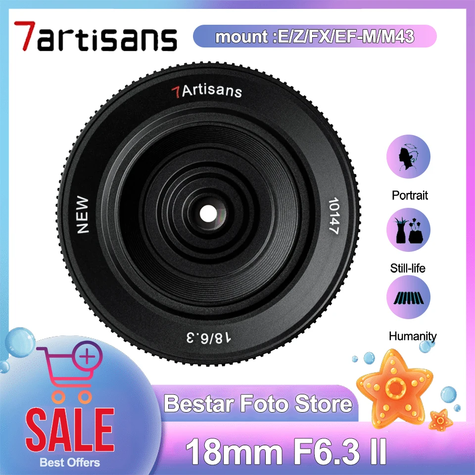 

7artisans 18mm F6.3 II Ultra-thin Chips Lens for Portraits Landscape Photography Compatible with Sony E Nikon Z Fuji FX