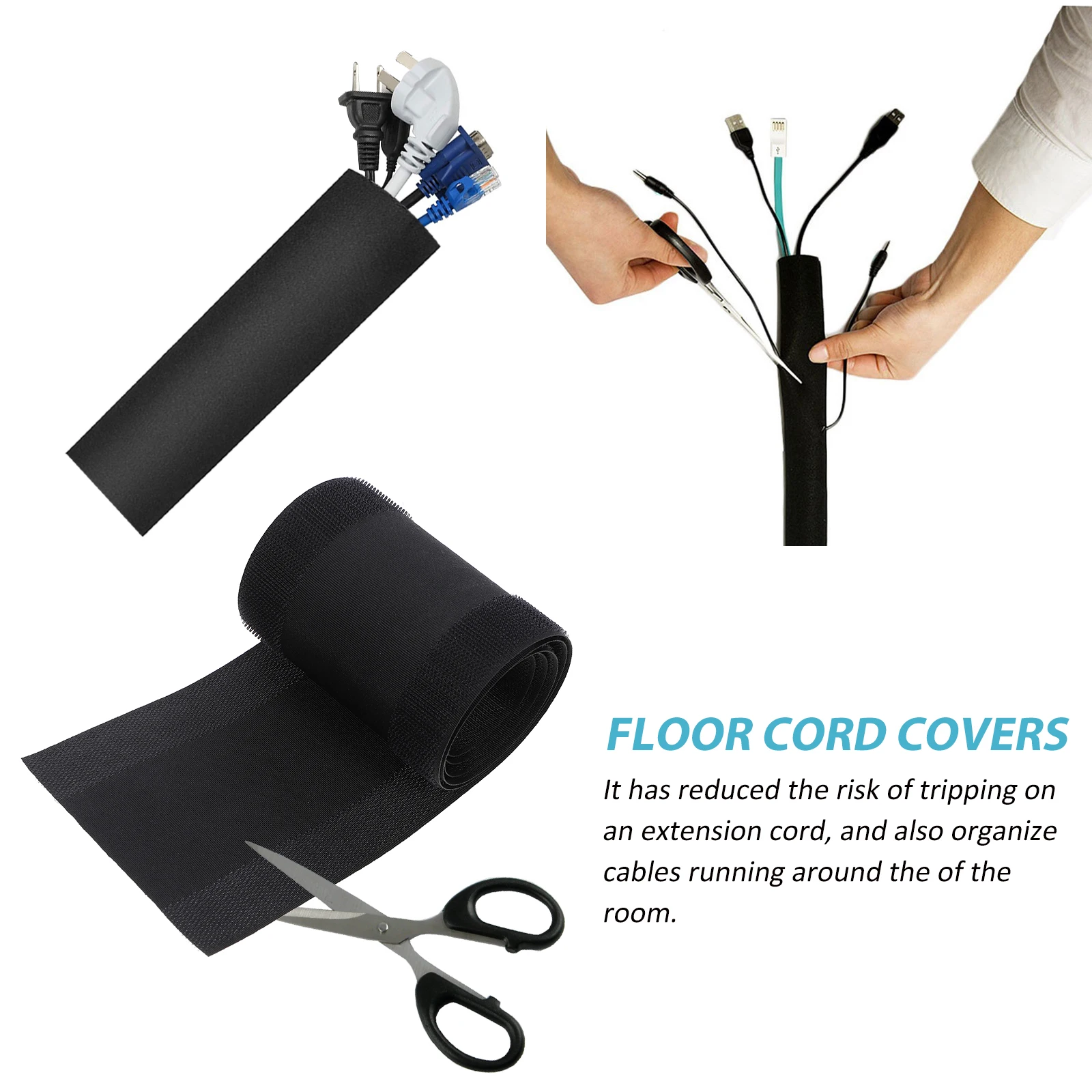 

2 Pcs Floor Cable Protector Carpet Wire Covers Durable Reusable Safe Office Home Reduction Tripping Risk ganize Cables Room