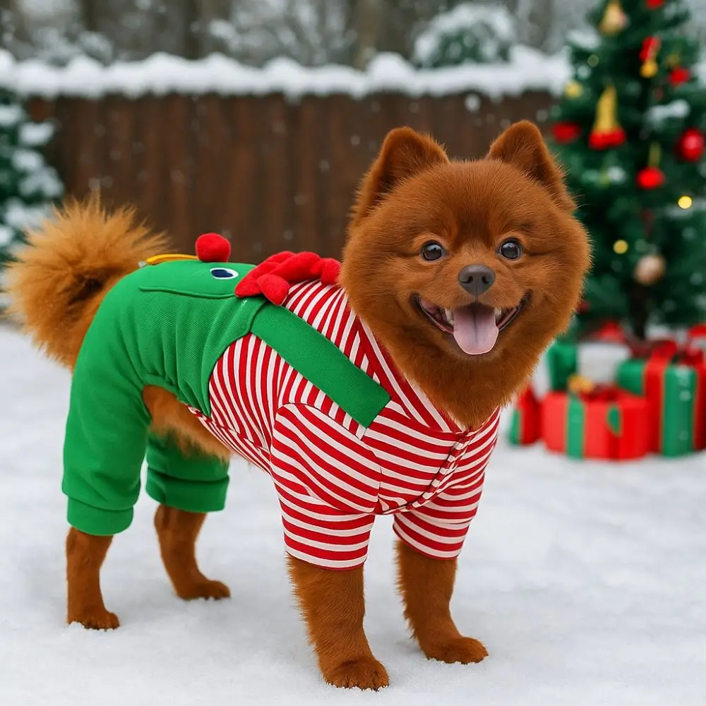 

Striped Dog Christmas Clothing Breathable Warm Cats Christmas Coats Elk Pocket Comfortable Pet Dress Up Costume
