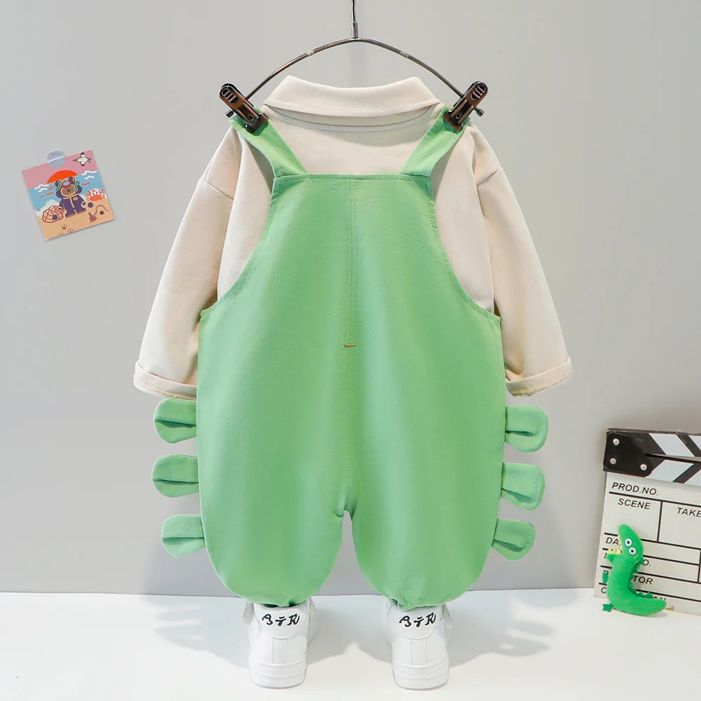 2024 Spring Autumn Baby Boy Clothes 1 to 5 Years Cartoon Animal Turn-down Collar Long Sleeve T-shirts and Overalls Girls Outfits