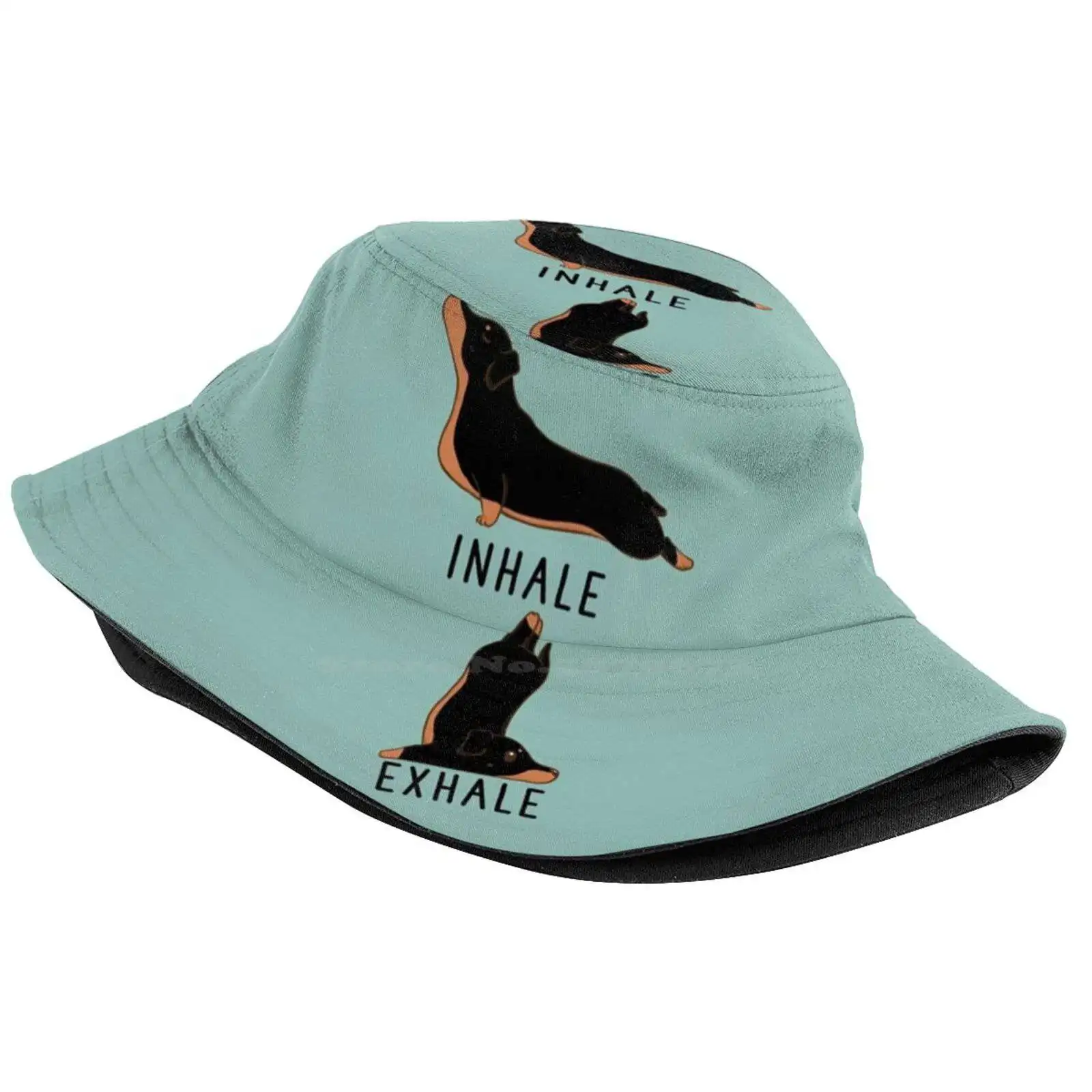 Inhale Exhale Dachshund Yoga Sun Cap Fisherman Hat Bucket Hats Black And Tan Dachshund Doxie Wiener Dog Black Tan Dachshund