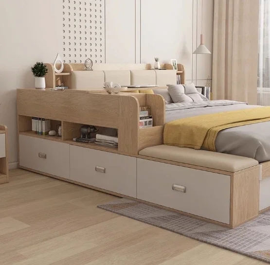 The product can be customized. Master bedroom bed modern simple small apartment high box bed