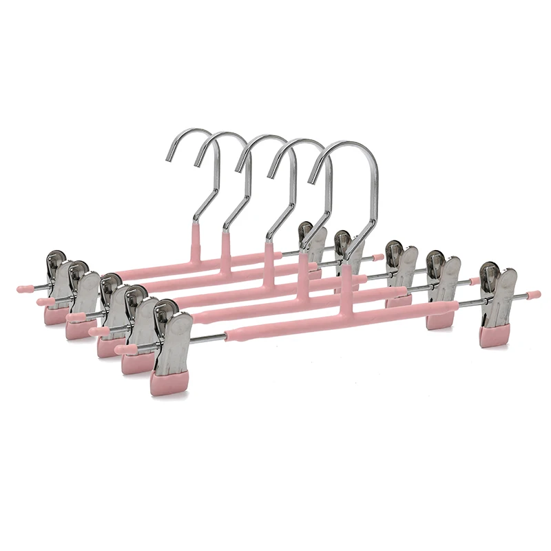 12Pcs Trousers Hangers Skirt Hanger Metal Clothes Rack with Clips Anti-slip Clothespins Wardrobe Storage for Jeans Pants