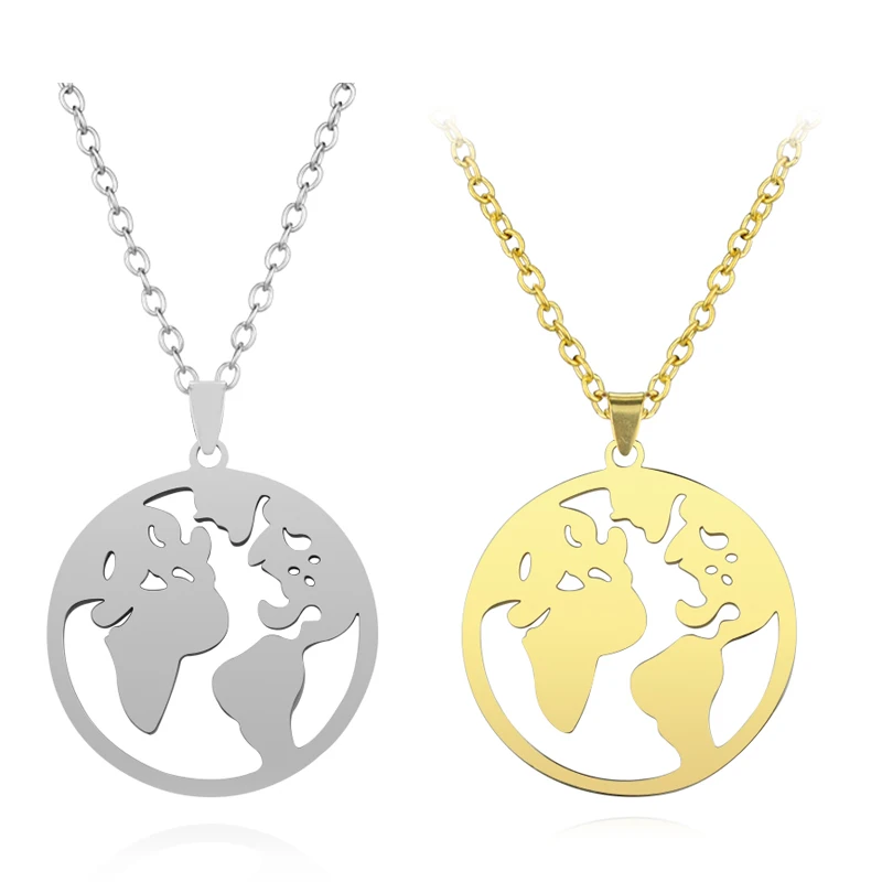 Small Globe World Map Pendant Female Gold Silver Color Stainless Steel Wanderlust Earth Necklace For Women Jewelry Travel Gift