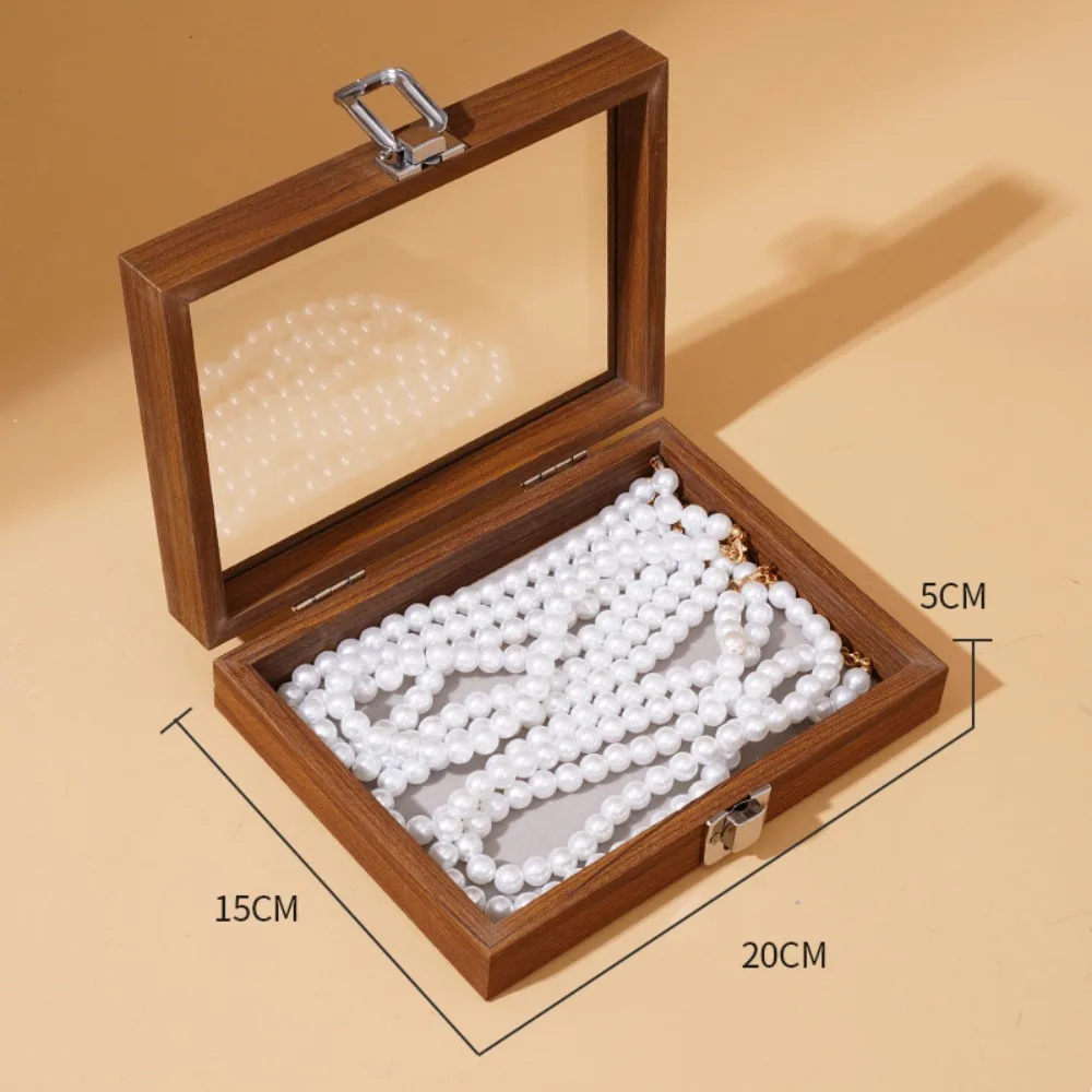 

Vintage Walnut color Jewelry Box Solid Wood with Lid Ring Storage Box Transparent Cover Dustproof Jewelry Display Box Earrings