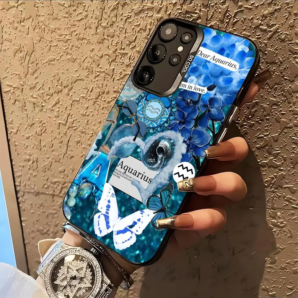 Zodiac Sign Aquarius Phone Case for Samsung Galaxy S26 S25 S24 S23 S22 S21 S20 Note20 Plus Ultra Colorful Silver Cover