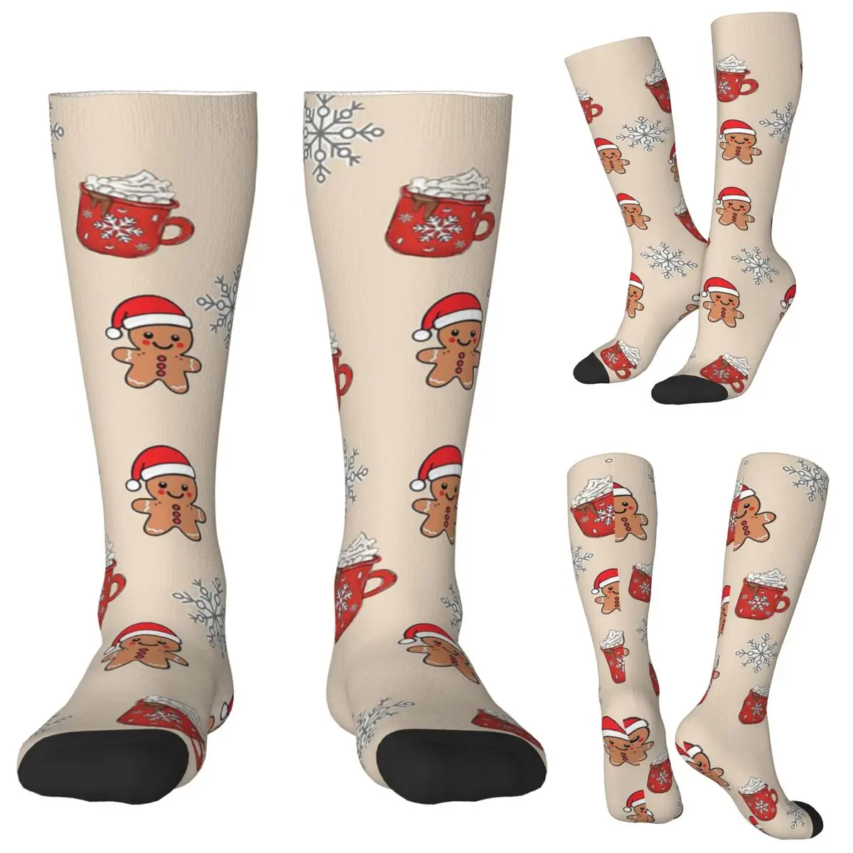 Merry Christmas Tree And Gingerbread Men Socks Harajuku Stockings All Season Long Socks Accessories for Unisex Birthday Present