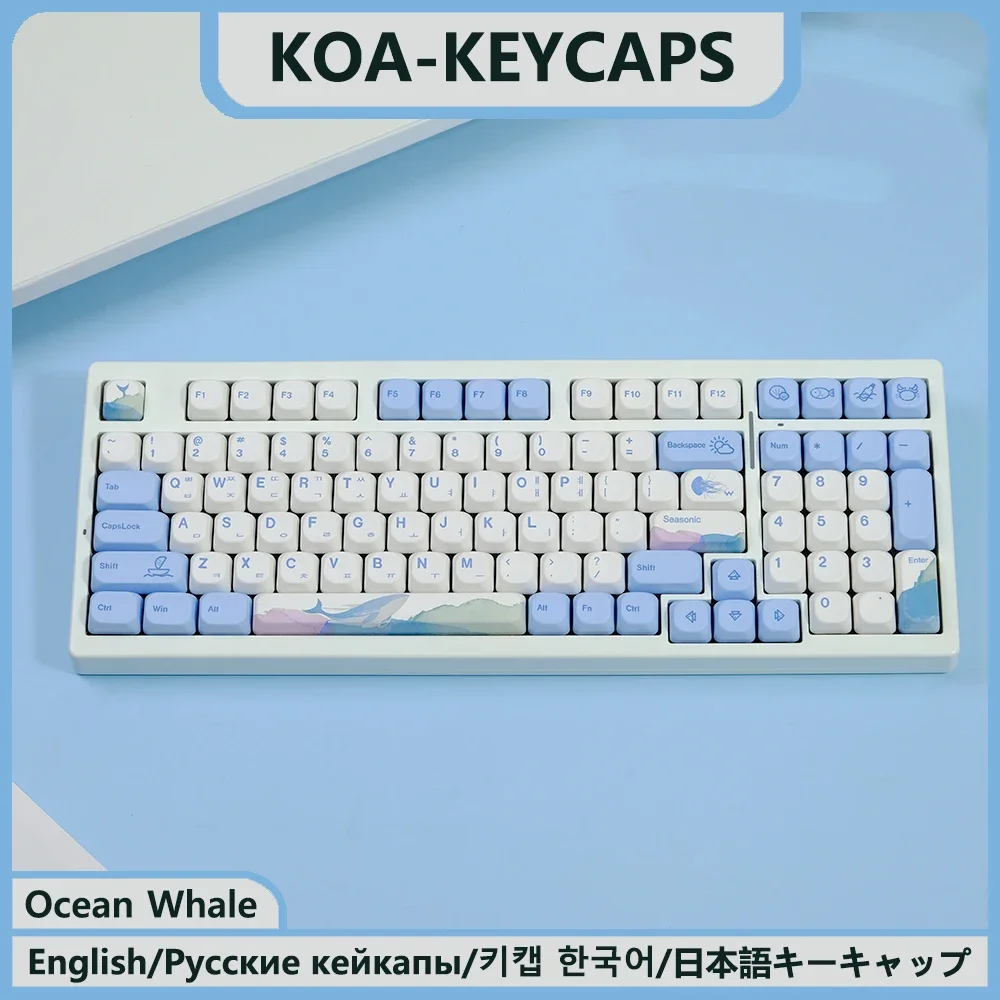 

KOA Keycaps Ocean Whale PBT Keycap Similar MOA 7u ISO Japanese Korean Russian 135 Keys/Set Mechanical Keyboard KIT