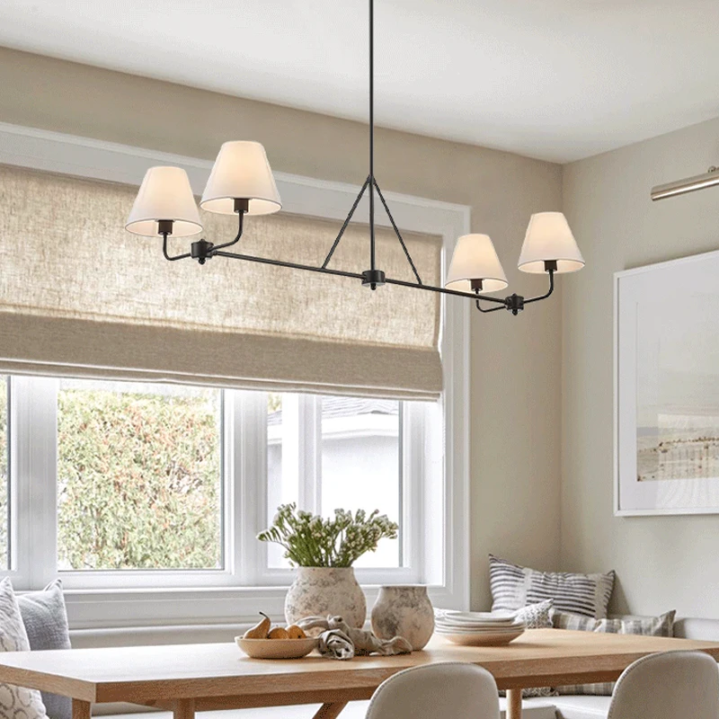 Round Chandelier Fabric Branch Lamp Minimalist French Decorative Lamp Hall Bedroom Study Decoration Rustic Hanging Light