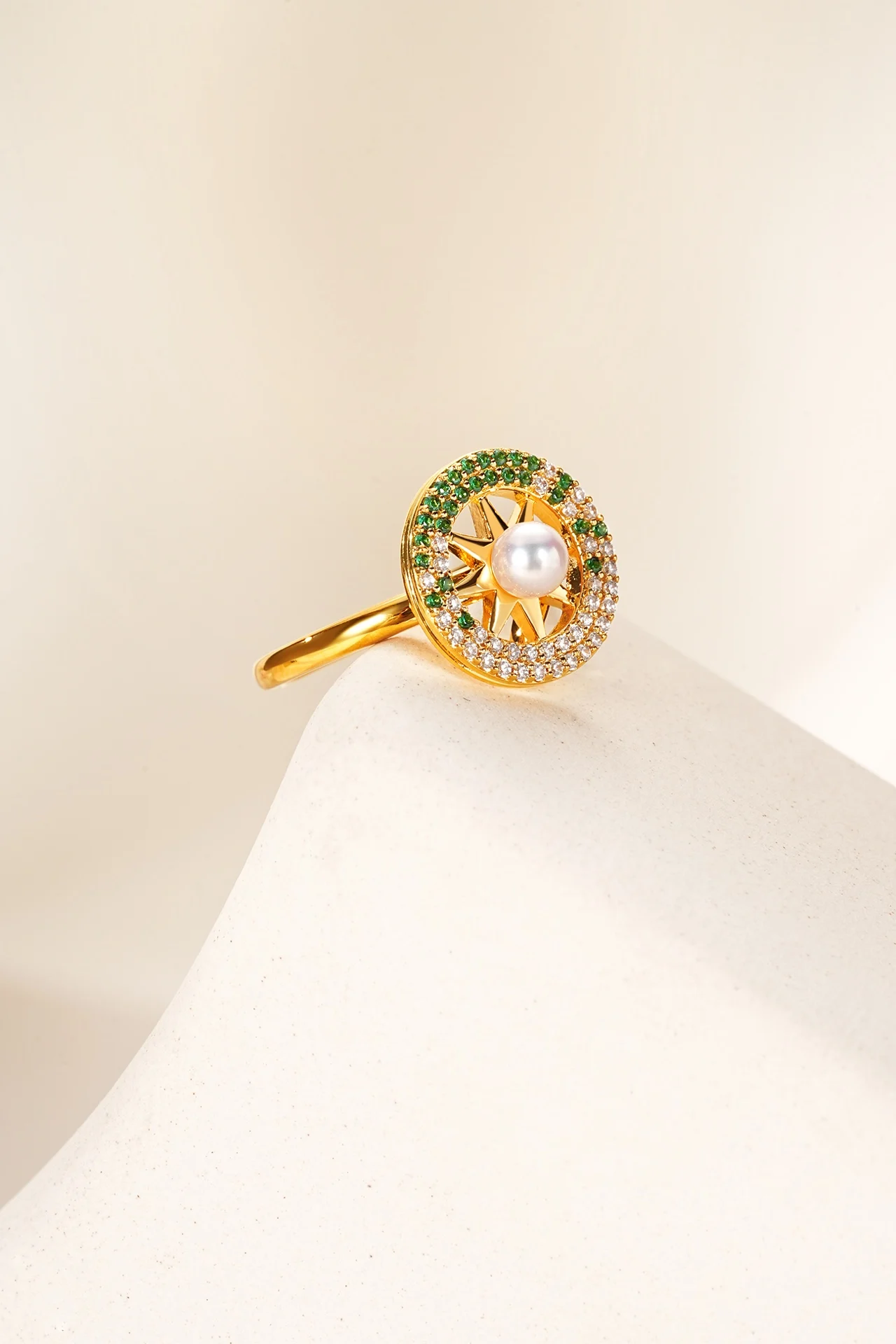 بوصلة Lium Gems Gold Vermeil من الفضة الإسترليني عيار 925 مع لؤلؤ مطعمة كهدية للذكرى السنوية والحفلات #2