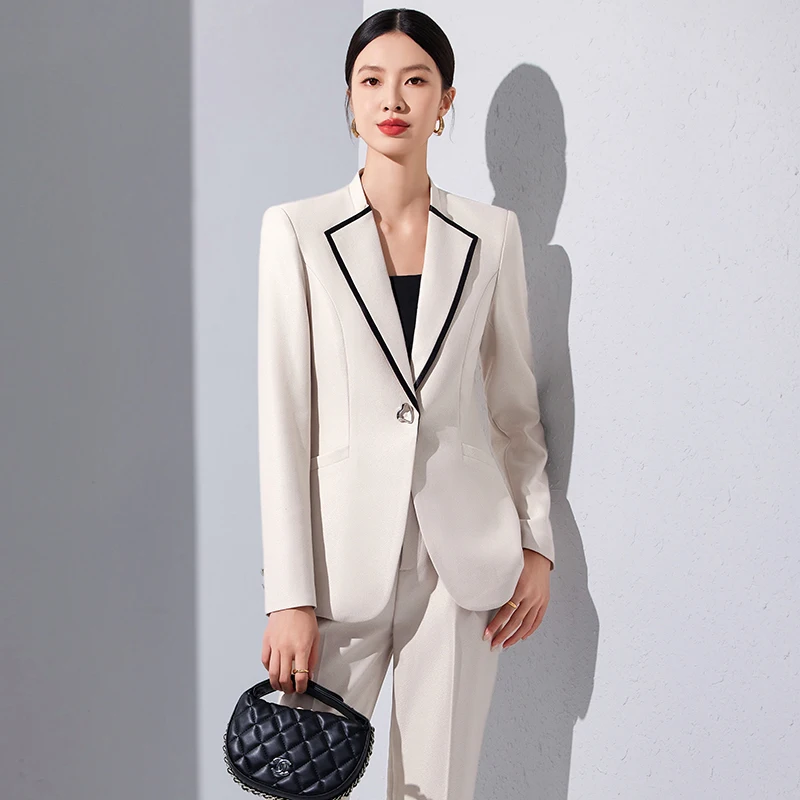 ZJYT Elegant One Button Blazer Suit Pant Sets for Women 2 Pieces Business Formal Office Outfit Autumn Plus Size Jacket Trousers