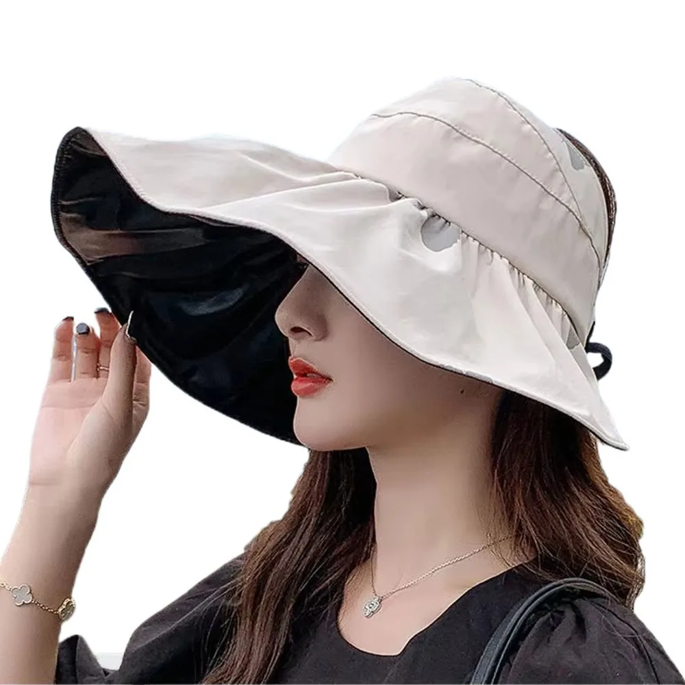 

UV Protection Large Visor Sun Hat Empty Top Foldable Summer Sun Cap Wide Brim Comfortable To Wear Sunscreen Bucket Hat Ladies