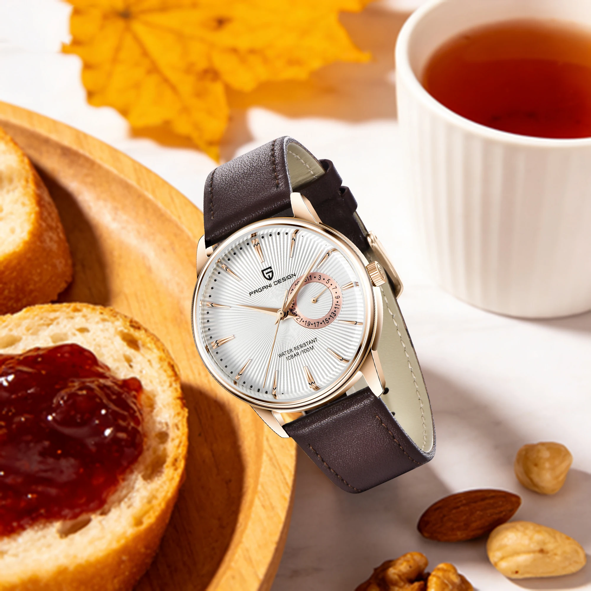 PAGANI DESIGN Elegant Men's Quartz Watch Avant-Garde Fashion Gentleman Fan Leather Strap Vh65 Movement Calendar Waterproof Watch