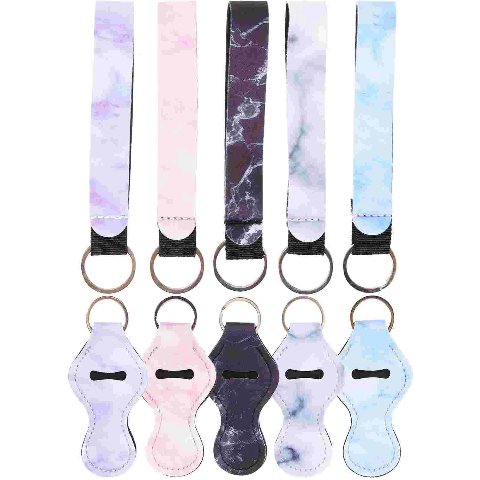 10 Pcs Keychain Clip on Sleeve Marble Neoprene Combination Set Lipstick Square Bag Holders Make up