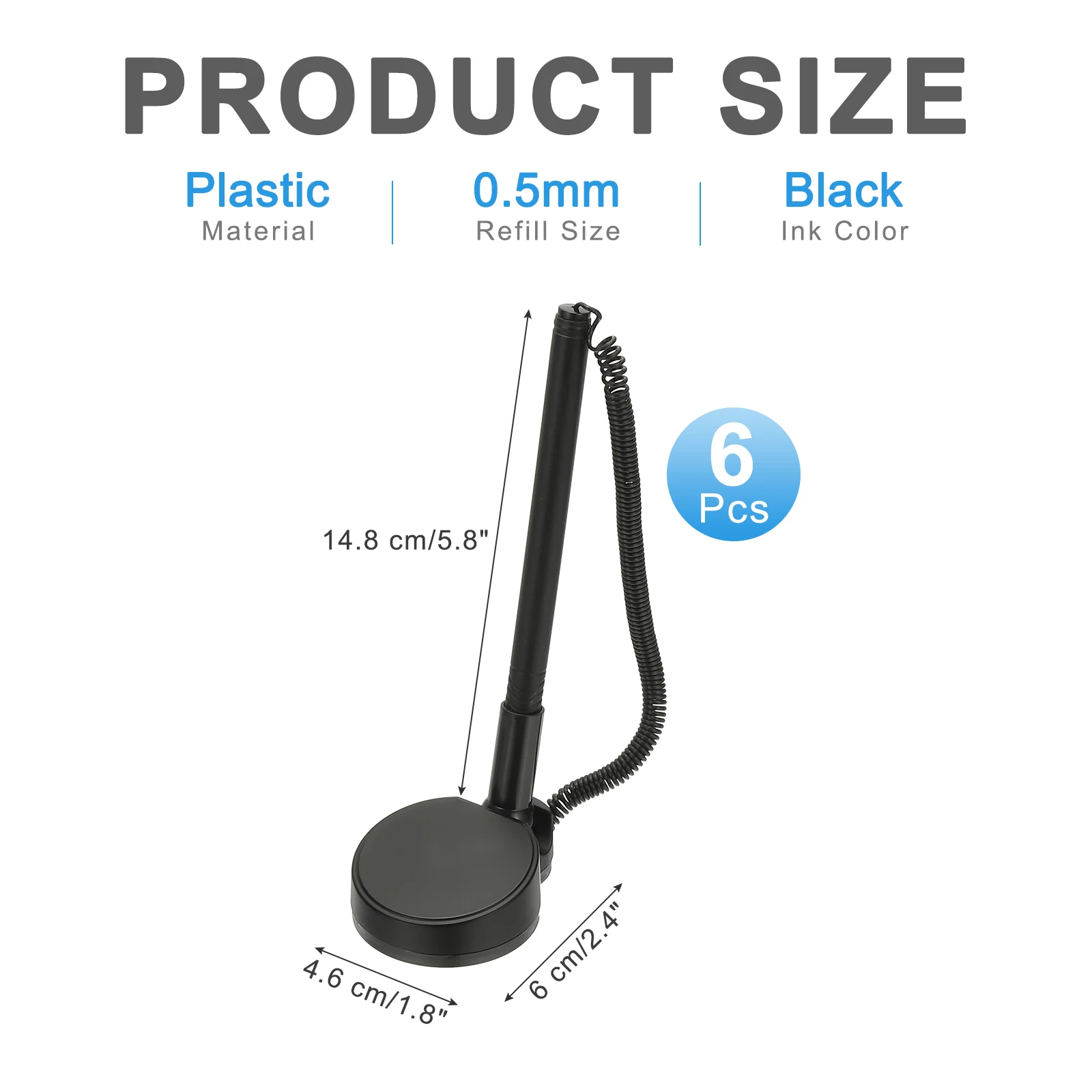 6Pcs Secure Pen with Adhesive Chain and Security Pen Holder Reception Counter Pens Desktop Pen Black Ink Refills for Workplace
