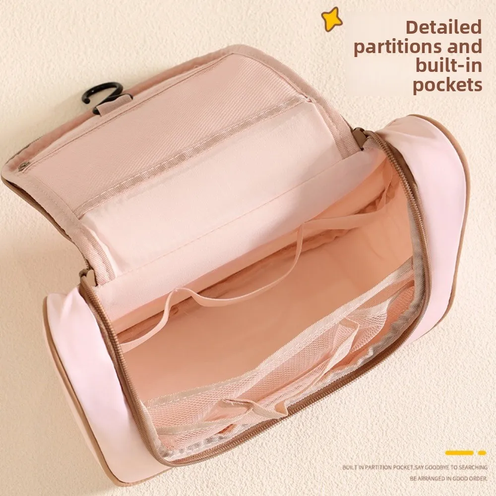 

Cartoon Embroidery Cosmetic Bag Hanging with Separate Compartments Travel Toiletry Bag Large Capacity Portable Makeup Organizer