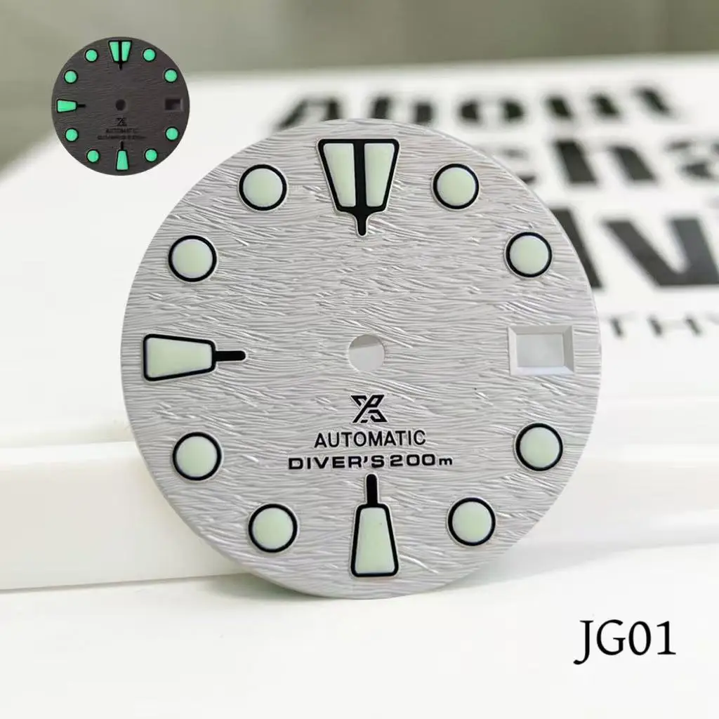 28.5mm green luminous single calendar watch parts S logo dial tuna can stripe brushed diameter suitable for NH35 movement watch