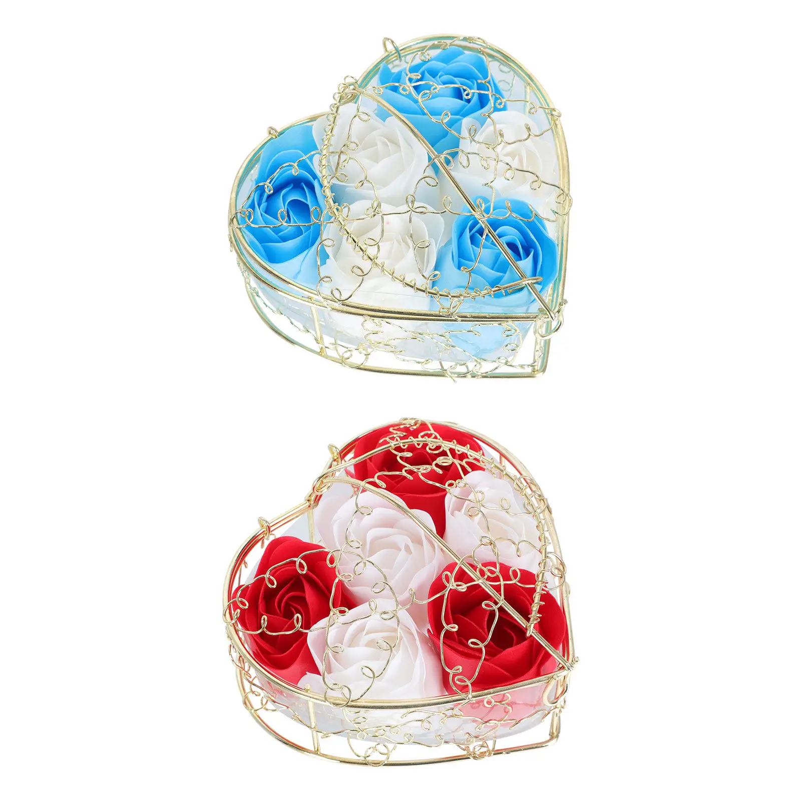 

Набор из 2 подарочных коробок с цветами из мыла: романтическая корзина в форме сердца, красочные искусственные розы с ароматом, креативные искусственные цветы