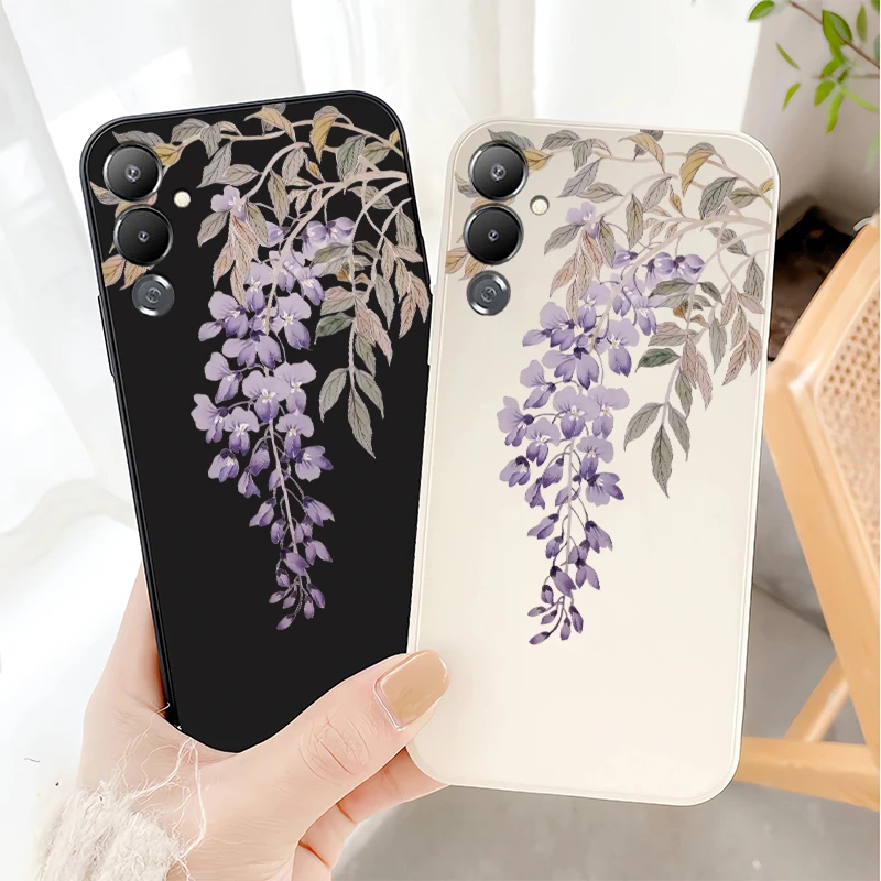 Funda para Infinix Zero 40 GT 20 Pro S5 Lite pintura suave delicadas flores moradas silicona a prueba de golpes parachoques cubierta trasera del teléfono