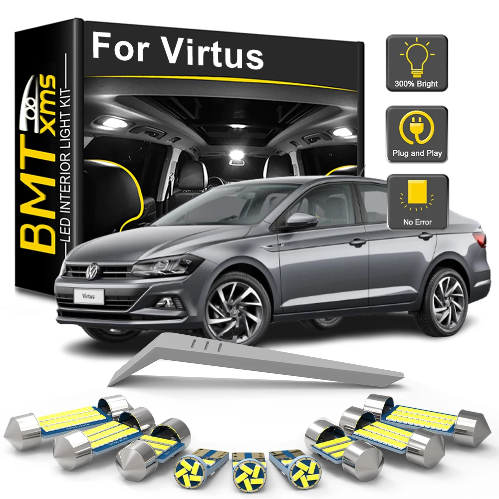 BMTxms 10Pcs Car Accessories LED Interior Light Bulb For Volkswagen VW Virtus 2018 2019 2020 2021 2022 2023 Canbus Trunk Lamp