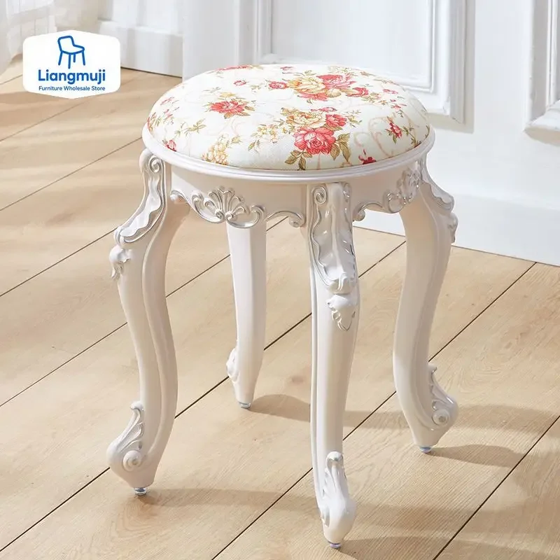 

Retro Fabric Dressing Chair, Child Round Stool, Dressing Seat, Home Furniture, Living Room Dinning Chair, ABS Leg, Round Ottoman