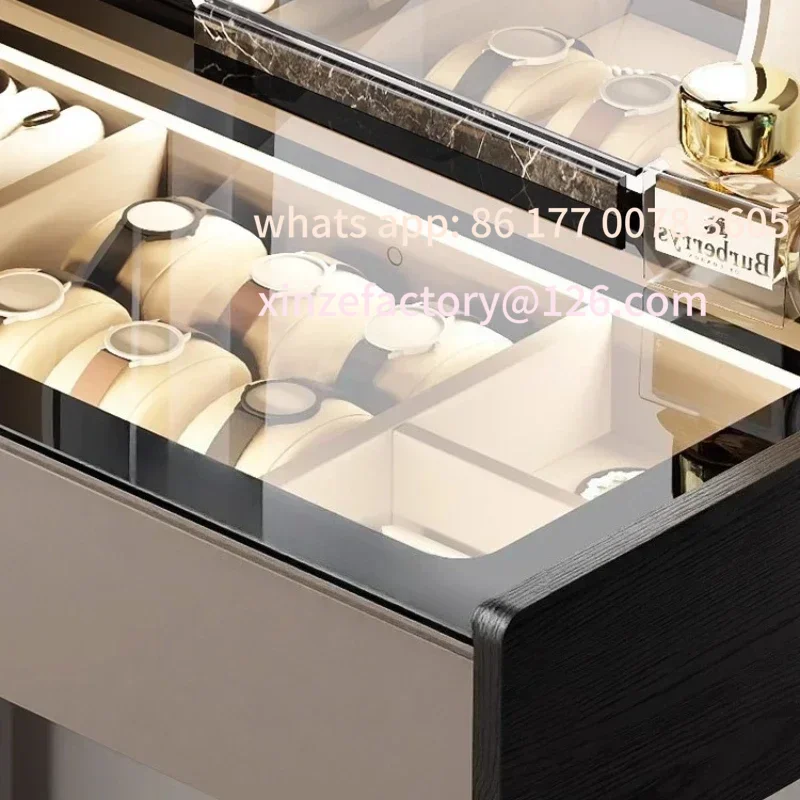 Meja Rias Mewah dengan Lampu yang Dapat Disesuaikan, Dilengkapi Kunci, Meja Rias Minimalis Italia dari Kayu Solid