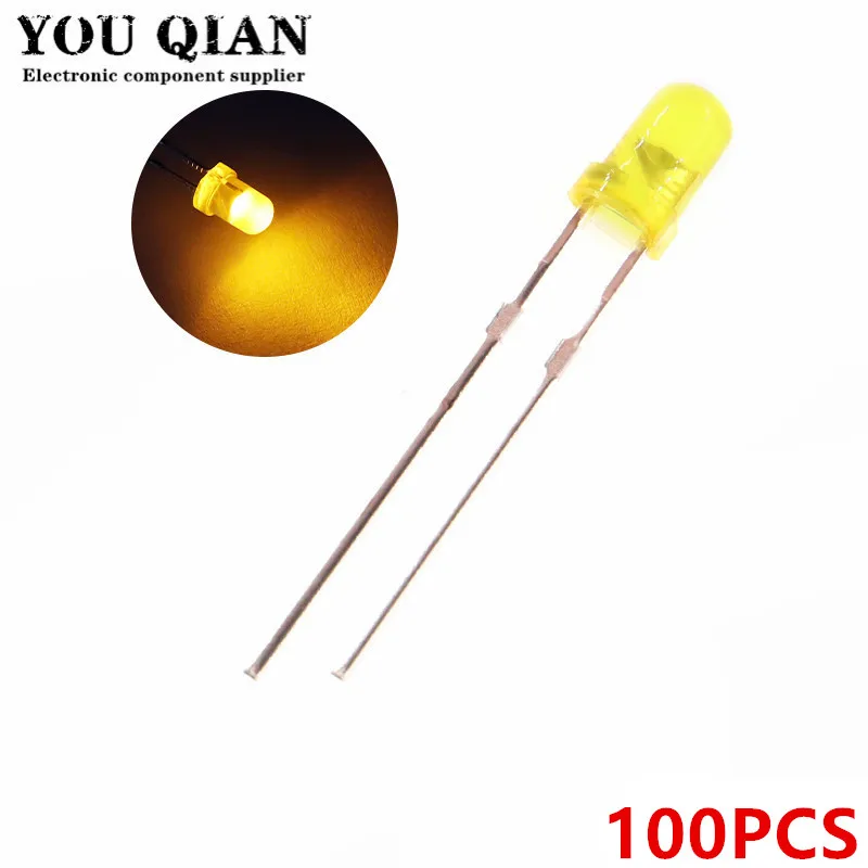 100pcs F3 Ultra Bright 3MM Round Diffused Green/Yellow/Blue/White/Red LED Light Lamp Emitting Diode Dides Kit