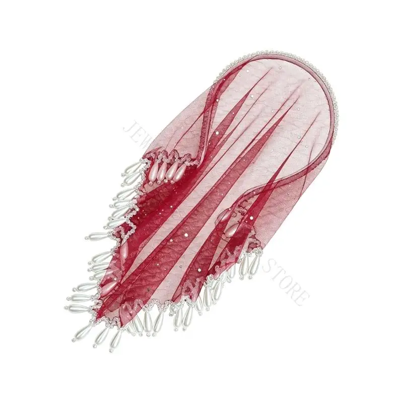 R7UF Ornamental Hair Band with Reflective Sequins and Mesh Draping