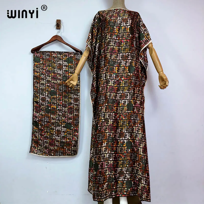 WINYI new summer boho print african dresses for woman Muslim Dashiki Caftan holiday Design With belt evening dress party abayas