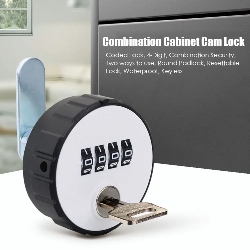 Combination Cabinet Cam Lock 4 Digital Round Padlock with Key Drawer Door Gym School Locker with Key Reset Security