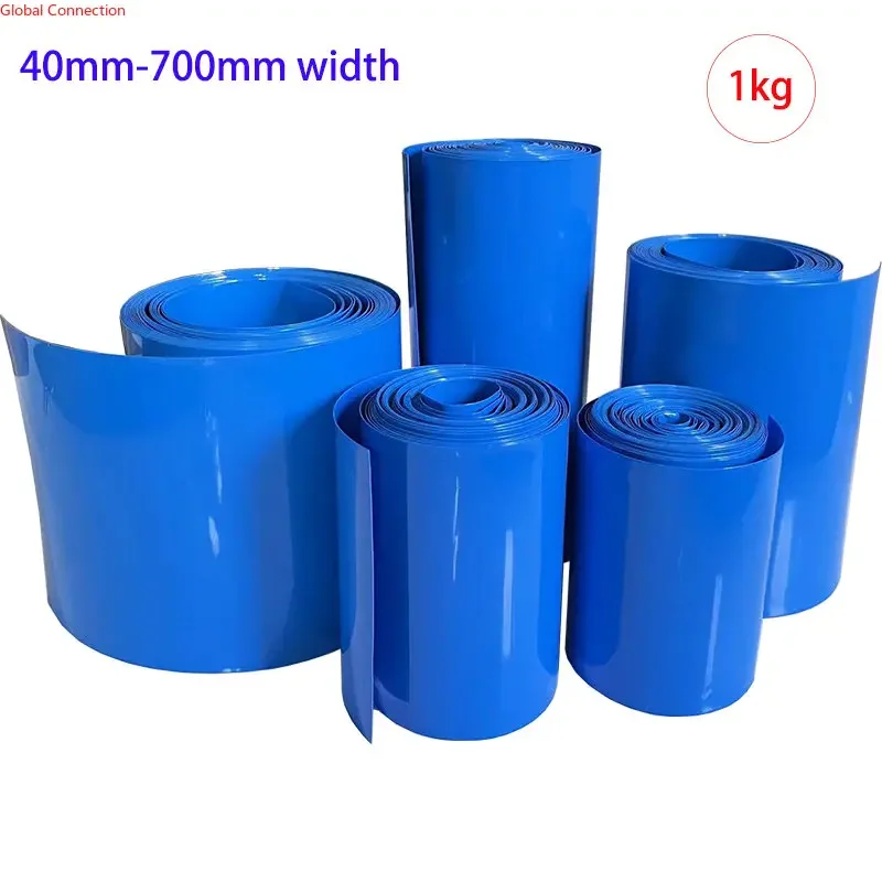 1kg PVC Heat Shrinkable Tube Shrink Film Sleeve Sheath Blue Shrink Tube 40-700mm Width 18650 21700 32650 33140 Battery Coating