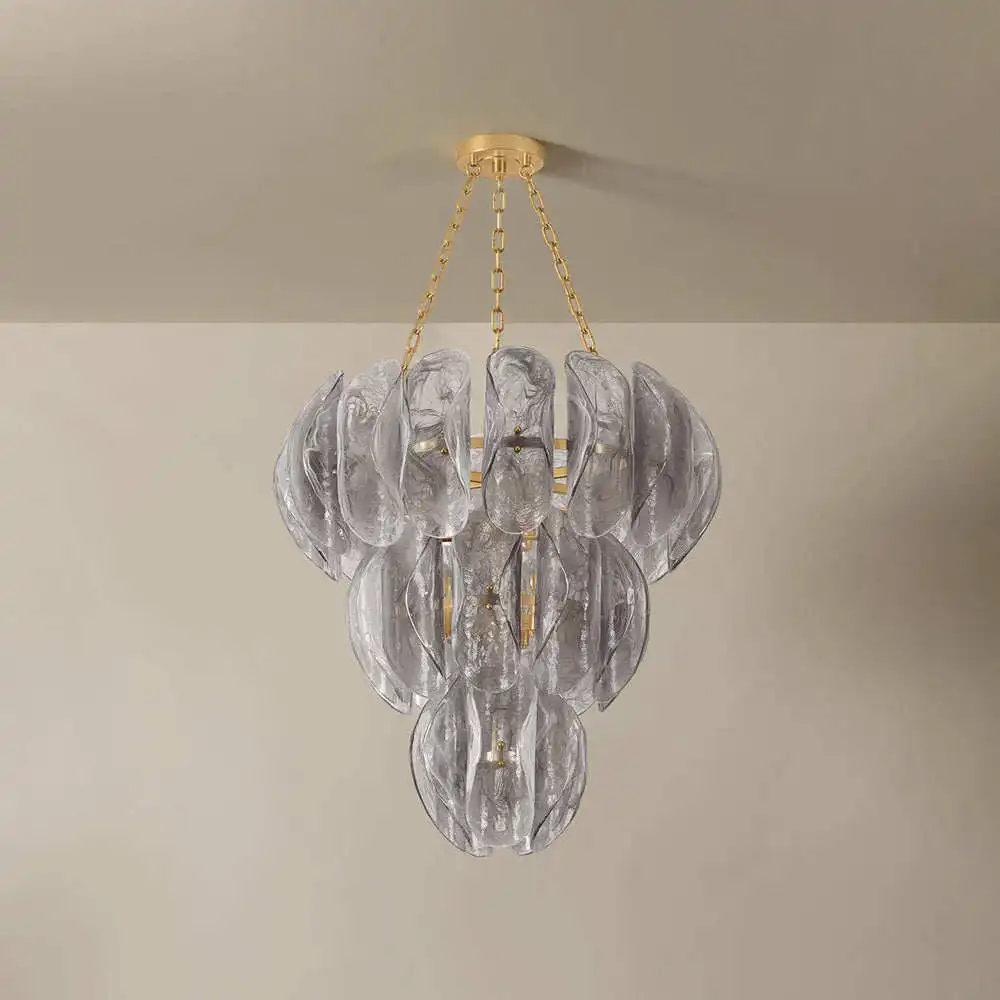 Designer Smoke Glass Chandelier Modern Floral Ceiling Light for Dining Room Bedroom