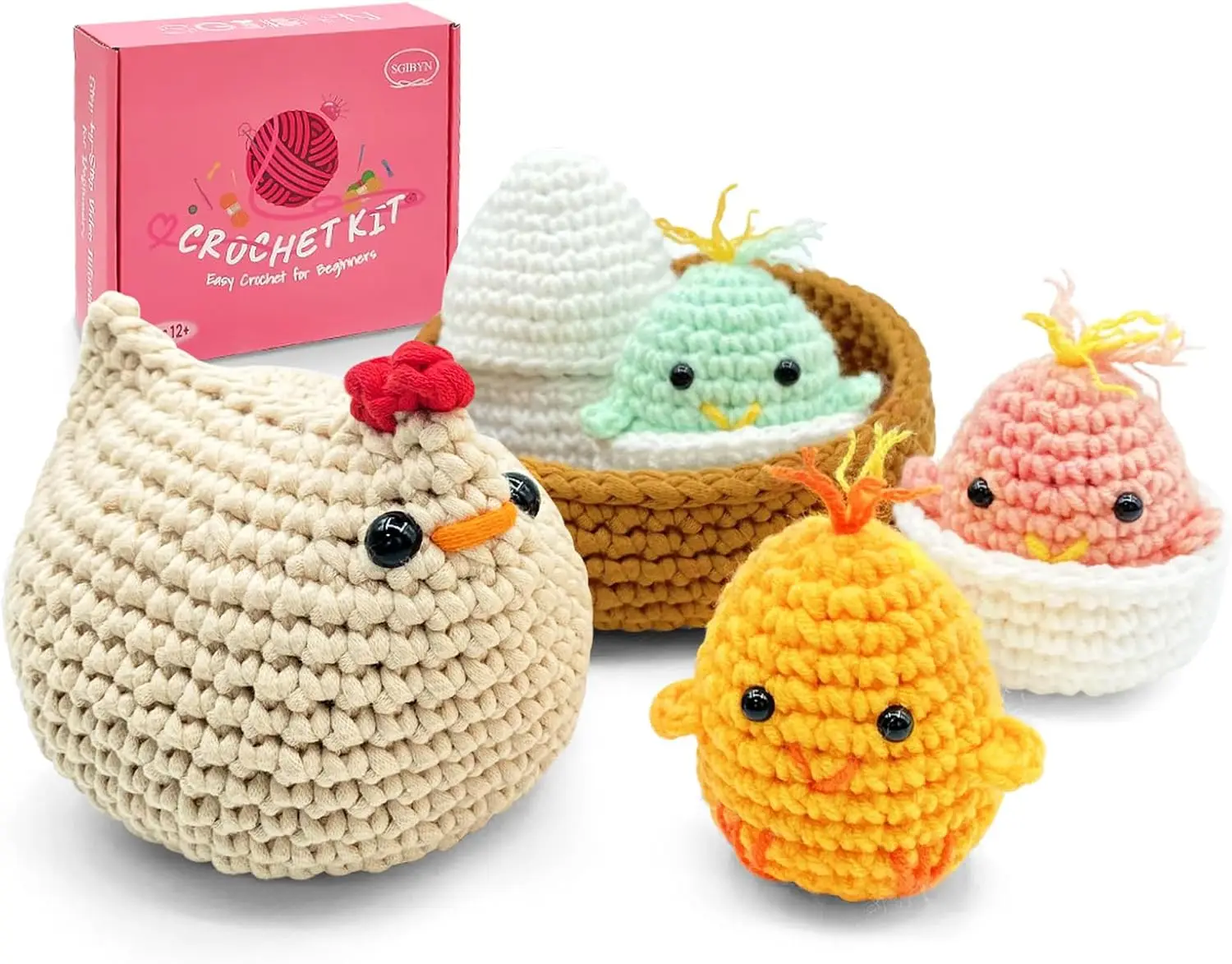 

Beginner Crochet Kit with Video Tutorials - Make Adorable Chicken Family Amigurumi Animals for Women & Teens