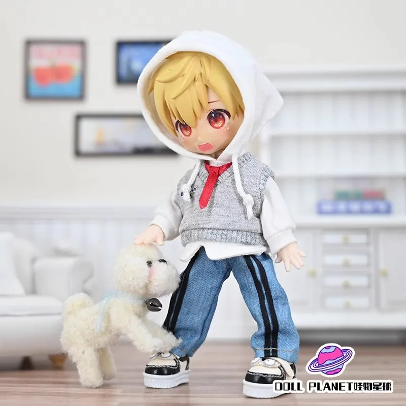 

1/12 12 Points OB11 Doll Clothes Campus Male Hoodie Hat Vest Pants Model BJD P9 P10 MOLLY UFDOLL Body In Stock