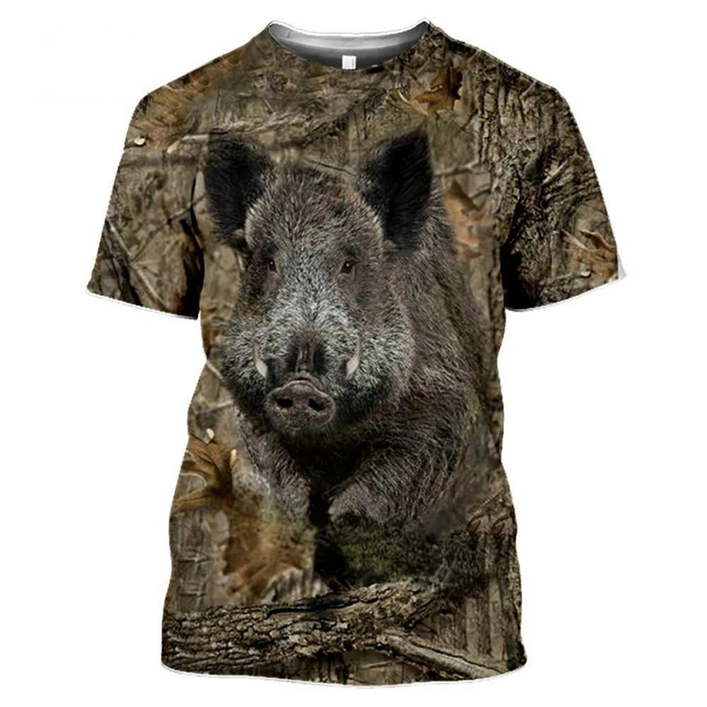 2022 Hunting Animal Oversized T Shirt Harajuku Men Ladies Rabbit Deer Wolf Duck Print Casual Short Casual Clothes