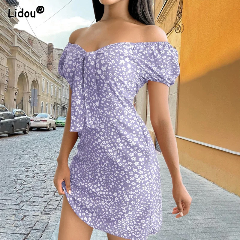 

Lady Causal Fashion Slash Neck Off Shoulder Sexy Dresses Sheath Summer Popularity Print Comfortable Slim Women's Clothing 2022