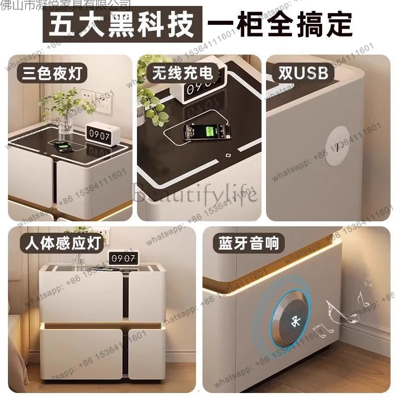 Smart solid wood bedside table light luxury premium home bedroom with audio wireless charging bedside table