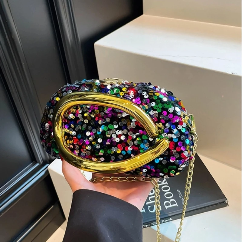 

Сверкающие сумки-клатчи для женщин, новинка 2023 года, элегантный вечерний кошелек, модная роскошная роскошная сумка через плечо с цепочкой