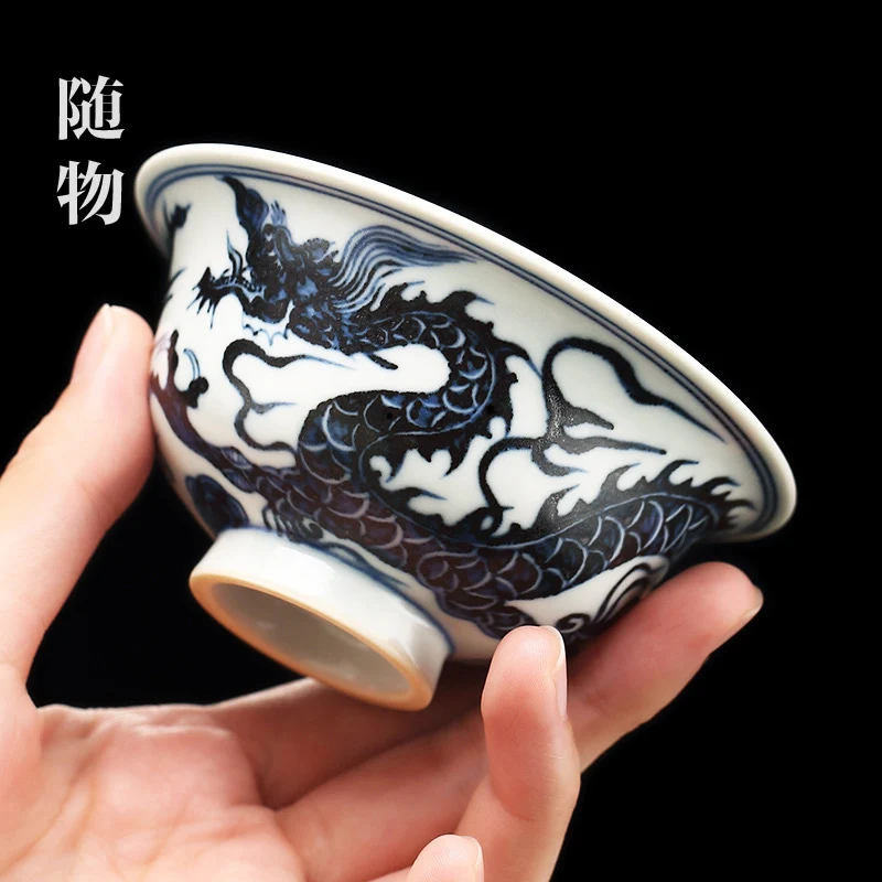 Pure Handmade Blue And White Porcelain Jingdezhen Master Bowl Personal Single CeramiC Cup HigH-end Gift Tea Set