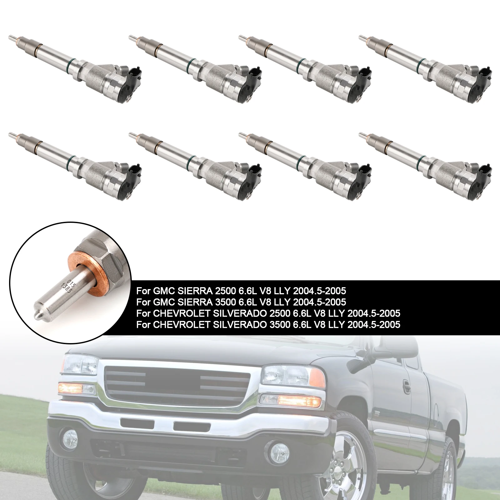 Areyourshop 8PCS Fuel Injector 0986435504 Fit GMC Fit Chevy 6.6L Duramax LLY 2004.5-2005