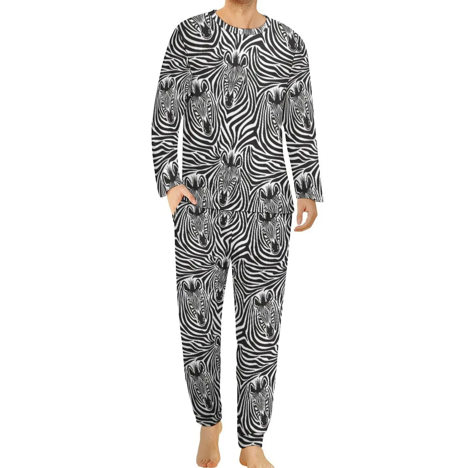 Wild Zebra Pajamas Spring Two Piece Abstract Animal Print Fashion Pajama Sets Mens Long-Sleeve Bedroom Design Sleepwear