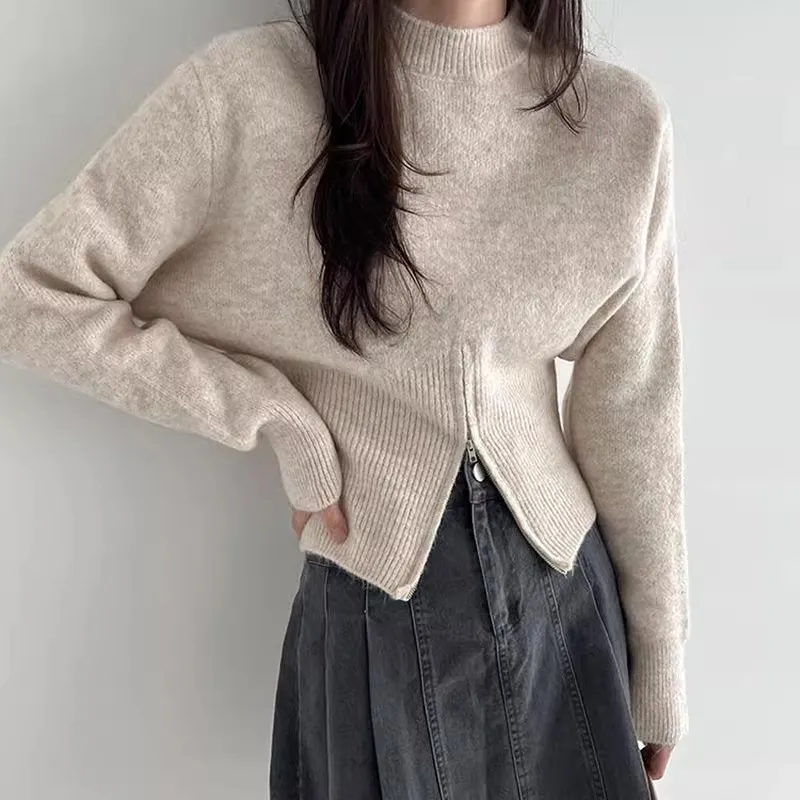 سترة محبوكة بأكمام طويلة ومتعددة الاستخدامات لخريف وشتاء 2025 للنساء