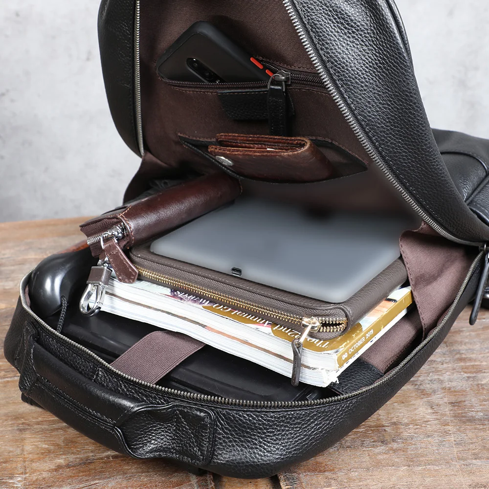 S.WORKER Großer Klassischer Echtleder-Tagesrucksack Geschenk für Männer Lässige Schultaschen Reise-Herrenrucksack – Detail 17