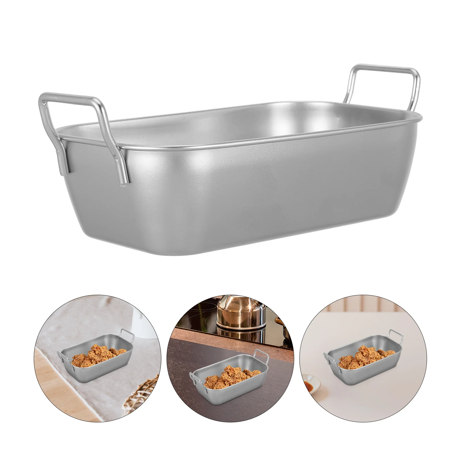 

2 pcs Stainless Steel Food Tray Square Snack Plate For Fried Chicken French Fries Bbq Serving Dried Fruit Storage Metal Serving